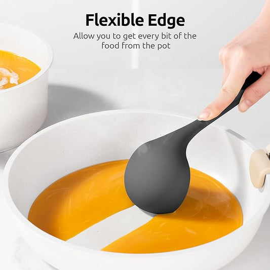 2.6oz Small Silicone Soup Ladle: U-Taste 600oF Heat Resistant Non-Stick Kitchen Deep Serving Spoon, Soft Cooking Utensil with Non-Slip Solid Handle for Mixing Sauce Stew Gravy (11in, Black)
