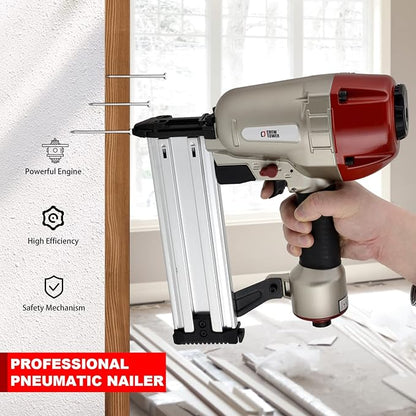 Concrete Nailer, 14 Gauge 34 Inch to 2-12 Inch Concrete T Nailer, Pneumatic Concrete Nail Gun for Furring Strips Lath to Masonry Plywood to Concrete Subflooring and Cement, Air Powered