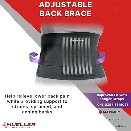 MUELLER Sports Medicine Adjustable Back Brace, Back Pain Relief Support for Men and Women, Ideal for Upper and Lower Back Pain, Sciatica, Scoliosis, Black