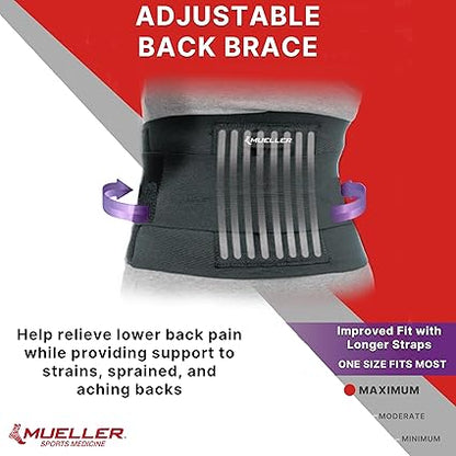 MUELLER Sports Medicine Adjustable Back Brace, Back Pain Relief Support for Men and Women, Ideal for Upper and Lower Back Pain, Sciatica, Scoliosis, Black