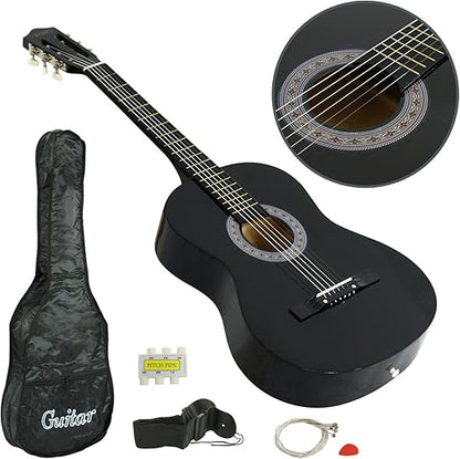 ZENY 38" New Beginners Acoustic Guitar With Guitar Case, Strap, Tuner and Pick (Black)