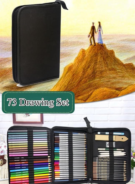 73 Pack Drawing Set Sketching Kit, Art Drawing Pencils Set with Watercolor Pencils, Colored Pencils, Graphite, Charcoal, Metallic Pencils for Adult Coloring Books, Artist Sketch