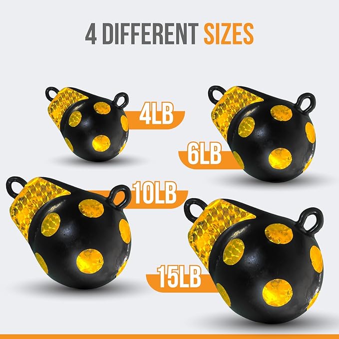 Anchor-Man Downrigger Weights 4 lbs, 6 lbs, 10 lbs and 15 lbs Round shape vinyl-coated downball for salmon, protects boats from scratches Cannon Drop Accessories