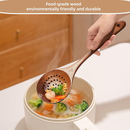 Wooden Strainer Spoon,Wooden Slotted Spoon for Cooking Wood Ladle with Holes Long Handle Skimmer Spoon for Straining Draining Egg Meat Noodles,11Inch