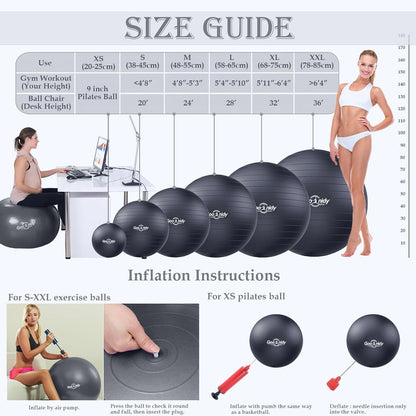 Soft Exercise Ball, Anti-Burst Pilates Yoga Ball Chair Supports 2200lb, Workout Equipment for Women Pregnancy, Medicine, Birthing, Physical Therapy, Stability, Excersing, Birth, Swiss, Fitness
