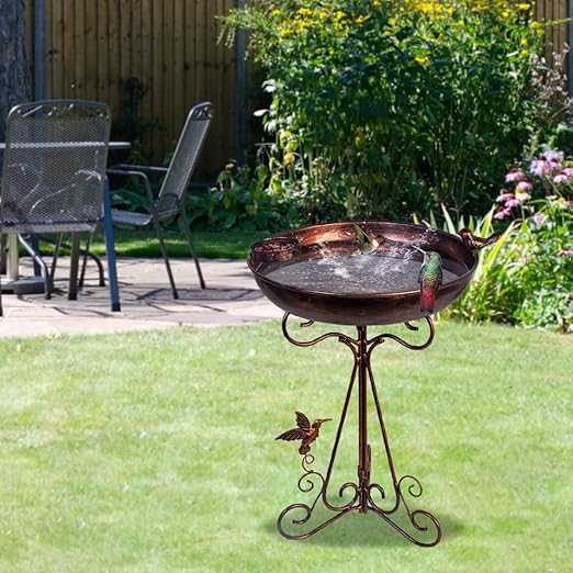 VEWOGARDEN Metal Bird Baths for Outdoors Vintage Garden Birdbath 12" Bird Bath Bowl Pedestal Bird Baths Standing Bird Feeder Birdbath with Folding Bracket