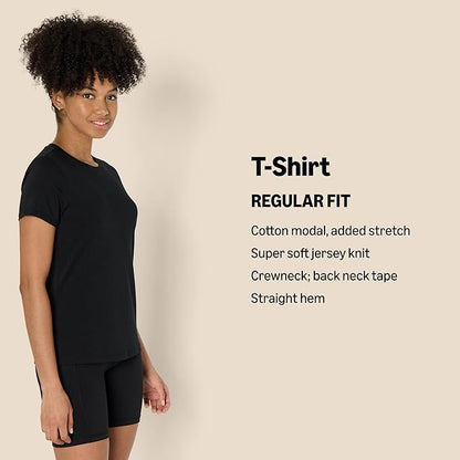 Essentials Women's Active Soft Cotton Regular Fit Crewneck Short Sleeve Lightweight Yoga Workout T-Shirt