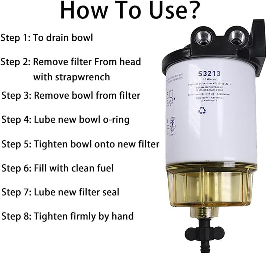 CARMOCAR Fuel Filter Water Separator replacement for Marine Outboard Motor Mercury with 38" Barb x 14" NPT brass Fittings Replaces S3213, S3214, 35-60494-1, S3213, 18-7932-1, 18-17928, 35-809097
