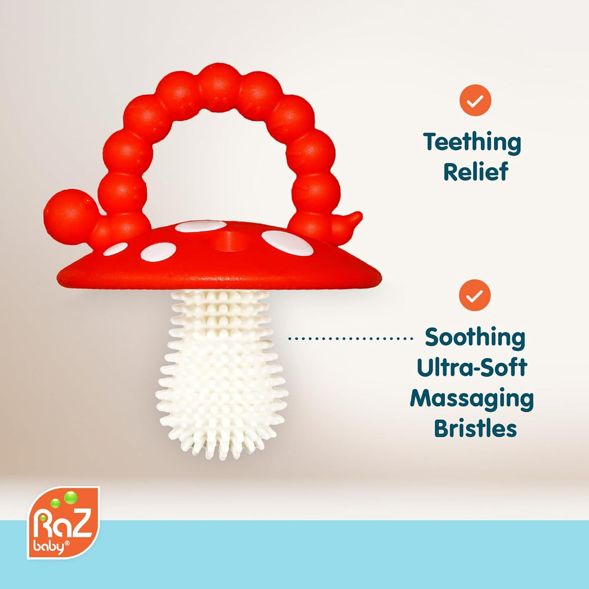 RaZbaby Soft Silicone Infant & Baby 3M+ Teether Toy Massaging Bristles Teething Relief Pacifier - Soothes Sore Gums - Hands-Free & Easy-to-Hold Chompy Teether, BPA Free (only Green)