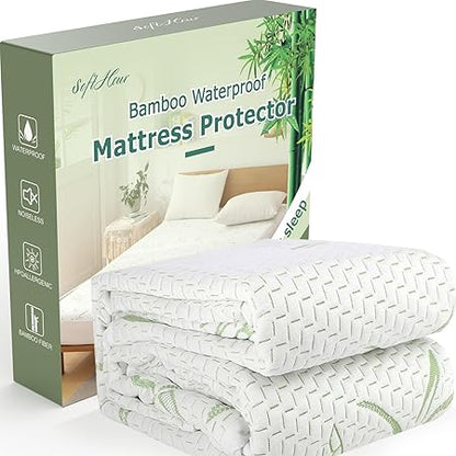 Queen Rayon made from Bamboo Waterproof Mattress Pad Cover, Soft Breathable Cooling Mattress Pad Cover, Waterproof Mattress Protector Stretches up to 21 Deep Pocket Tightly Fitted Mattress Protection