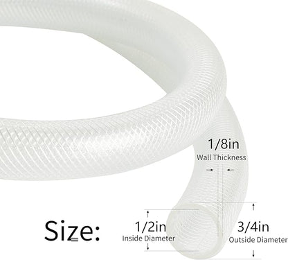 1/2’’ ID × 3/4’’ OD - 25 ft Clear Braided Hose Plastic Vinyl Tubing,High Pressure Flexible Reinforced PVC Tube for Transfer Water Air Oil, BPA Free & Non-Toxic