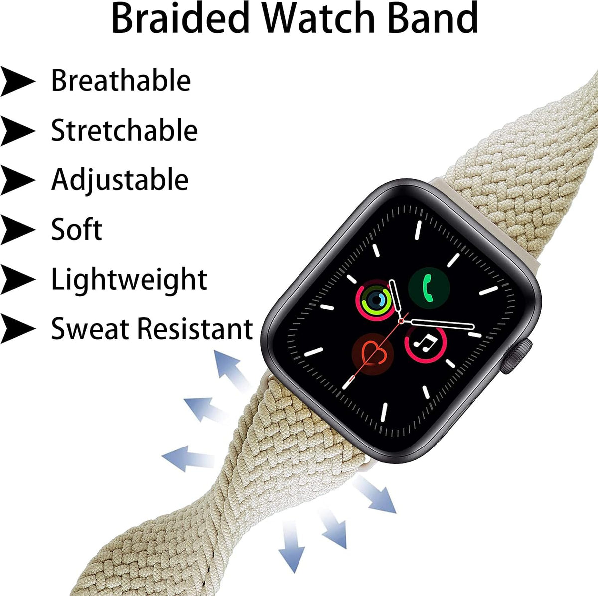 Stretchy Solo Loop Band Compatible with Apple Watch Band 38mm 40mm 41mm 42mm 44mm 45mm 49mm, Adjustable Stretch Braided Wrirtband Sport Elastics Strap for iWatch Ultra Series 8 7 6 5 4 3 2 1 SE