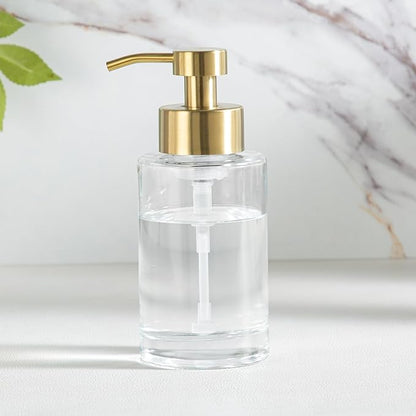 Enra Foam Soap Dispenser, 12oz Thick Glass Bathroom Soap Dispenser with Stainless Steel Gold Pump, Kitchen (ClearGold Foam Type)