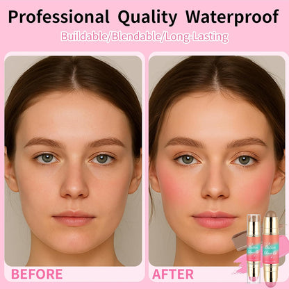 Dual-Ended Blush and Bronzer Stick – 2-in-1 Creamy Face Cheeks Contour Makeup, Smooth Hydrating Formula, Buildable Color for Natural Radiant Glow Beauty For Women (Beachy Pink)
