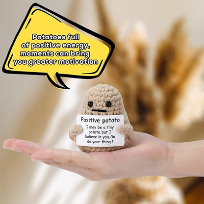 Mini Funny Knitted Wool Potato Toy with Positive Card - Creative Cute Crochet Doll Cheer Up Gift for Friends, Parties, Christmas Decoration and Encouragement
