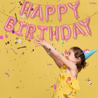 FUNTOOB Happy Birthday Balloons Banner Pink Happy Birthday Sign Letter Balloons 16 Foil Balloon for Boys Girls Adults Party Decorations