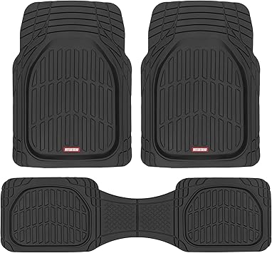 Motor Trend FlexTough Floor Mats for Cars, Black Deep Dish All-Weather Mats, Waterproof Trim-To Fit Automotive Floor Mats for Cars Trucks SUV, Universal Floor Liner Car Accessories
