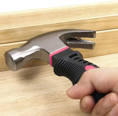8-oz Pink All-Purpose Stubby Hammer with Magnetic Nail Starter, Compact Hammer for Household, Garage, Dorm, and Office Use