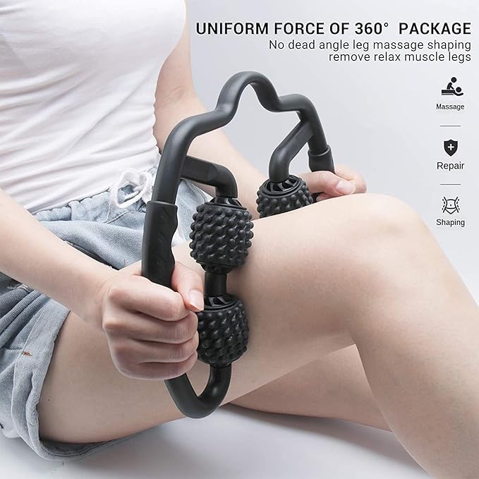 4 Wheels Foam Roller Muscle Massager for Leg Neck Hand Arm,Trigger Point Muscle Relax Massager Indoor Sports Yoga Bodybuilding Equipment (Black)