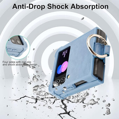 Phone Case Compatible for Galaxy Z Flip 4,[Screen Protector Not Included] Leather Cell Phone Cover with Ring Fit for Samsung Galaxy Z Flip 4 5G (Blue)