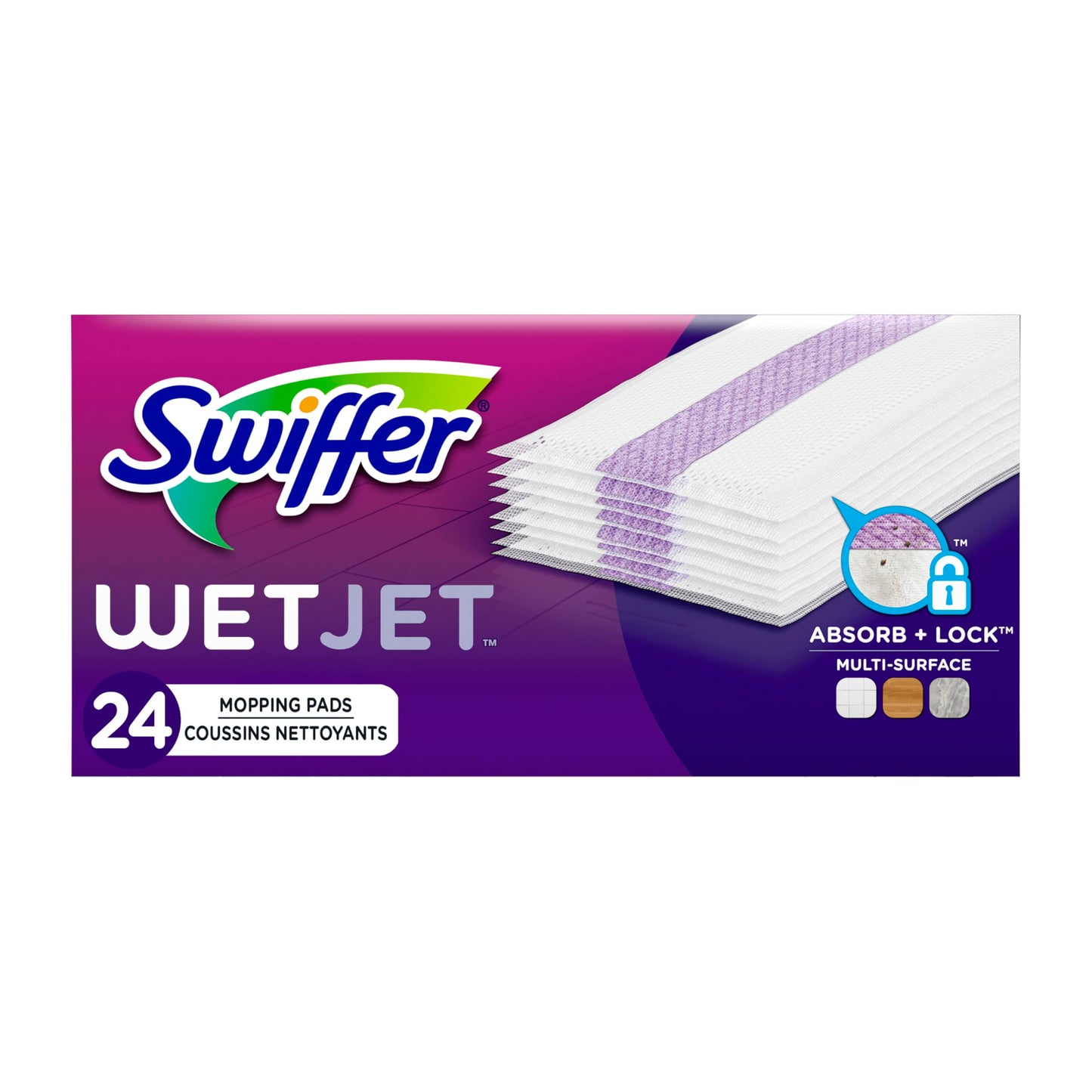 Swiffer Wet Jet Mop Cleaning Pads Refill, Floor Cleaner for Mopping Wood, Laminate, Tile in Home, Bathroom, Kitchen, All Purpose Multi-Surface Spray Mop Pad for Floor Cleaning, 24ct (box slightly damaged)