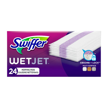 Swiffer Wet Jet Mop Cleaning Pads Refill, Floor Cleaner for Mopping Wood, Laminate, Tile in Home, Bathroom, Kitchen, All Purpose Multi-Surface Spray Mop Pad for Floor Cleaning, 24ct (box slightly damaged)