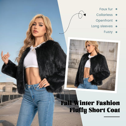 WELLATENT Fur Coats For Women, 2025 Plus Size Faux Fuzzy Jacket Fluffy Long Sleeve Winter Coat with Pockets.