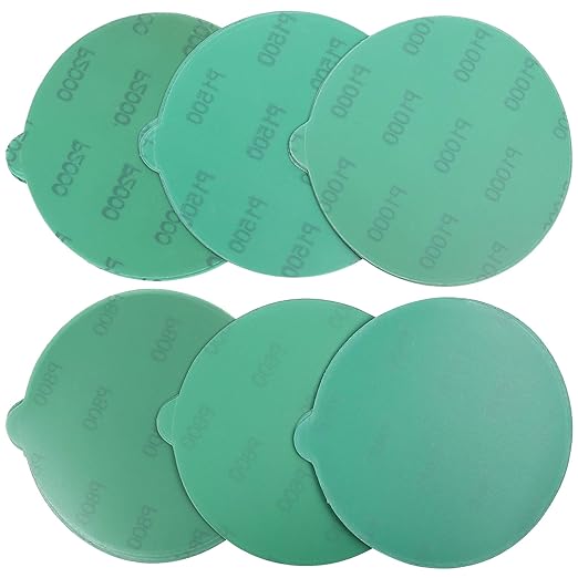 LotFancy 6 Inch PSA Sanding Discs with Tabs, 60PCS 400 600 800 1000 1500 2000 Grit Self Adhesive Wet Dry Green Film Sandpaper Assortment, Random Orbital Sander Fine Grit Sand Paper