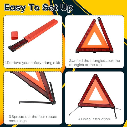 Reflective Safety Triangle Kit  Emergency Warning Triangles with Storage Case Roadside Reflective Early Warning Sign for Vehicles Breakdown (3)
