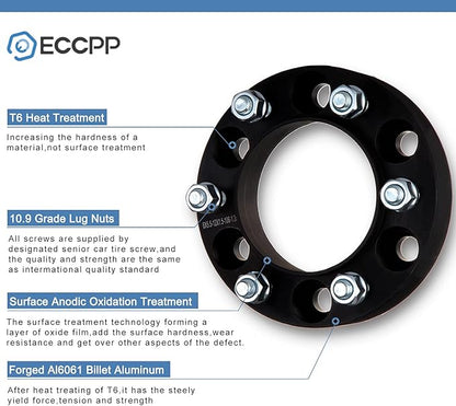 ECCPP 2PCS 6 Lug Hub Centric Wheel Spacers 1.5 inch 6x5.5 to 6x5.5 6x139.7mm to 6x139.7mm Compatible with Silverado 1500 for Suburban Avalanche Express 1500 Tahoe with 14x1.5 Studs