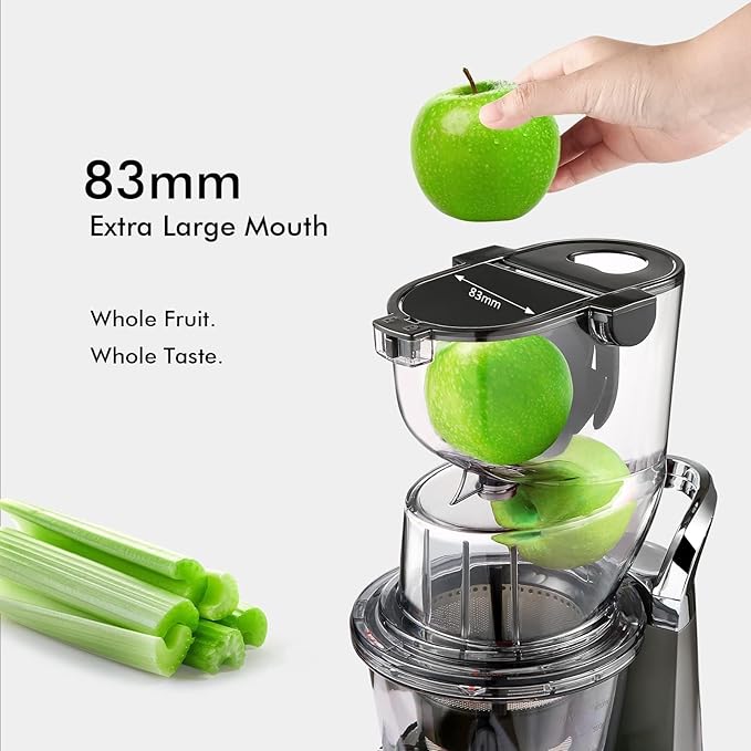 Cold Press Juicer Machine, SiFENE Slow Masticating Juicer, 83mm Wide Chute for Whole Fruits  Vegetables, Easy to Clean, High Yield, Non BPA, Gray