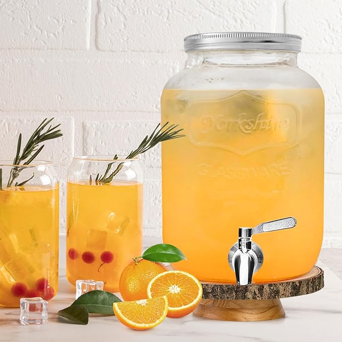 1-Gallon Drink Dispenser Glass Beverage Dispenser with Spigot Laundry Detergent Dispenser Juice Lemonade Dispenser for Parties- Serveware for BBQ, Picnic, Pool Party