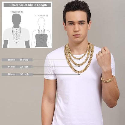 Cuban Link Chain Necklace or Bracelet for Men 10MM14MM 18K Gold Stainless Steel Hip Hop Miami Curb Chains 8.5-30 inch