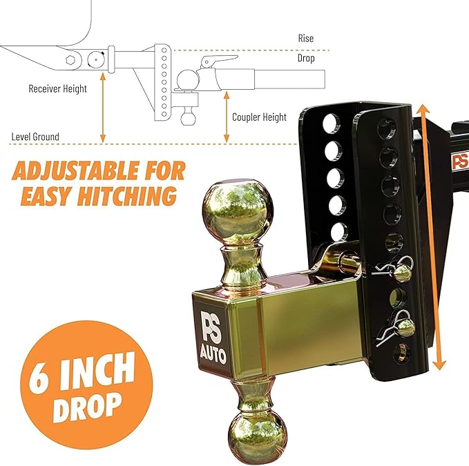 Adjustable Drawbar Trailer Hitch - 20,000 LBS, Fits 2 and 2-516 Inch Balls, US Gov Tested  Certified, for RV Towing, Motorcycles  Powersports