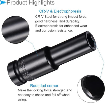 Deep Impact Socket, 12" Drive 11mm Socket, CR-V Steel Rounded Corner Design 6-Point Deep Impact Socket - (Applications: for Screw Installation and Removal)