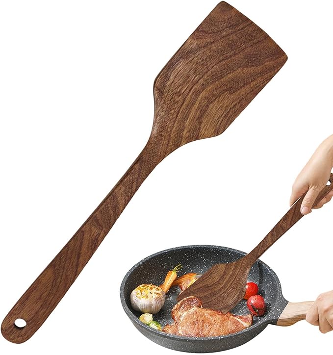 Wooden Turner - Cooking Spoon, Kitchen Spatula  Easy to Use Wooden Stirrer, Food Preparing Cooking Scraper, Effortless Stir Fry Grilling Paddle, Mixing Flipping Spoon for Home Professional Use