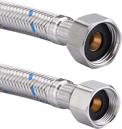 sumerain Braided Stainless Steel Faucet Supply Lines 24 Inch Length 12-inch FIP x 38-inch Compression Faucet Connector Flexible Hose, Pack of 2