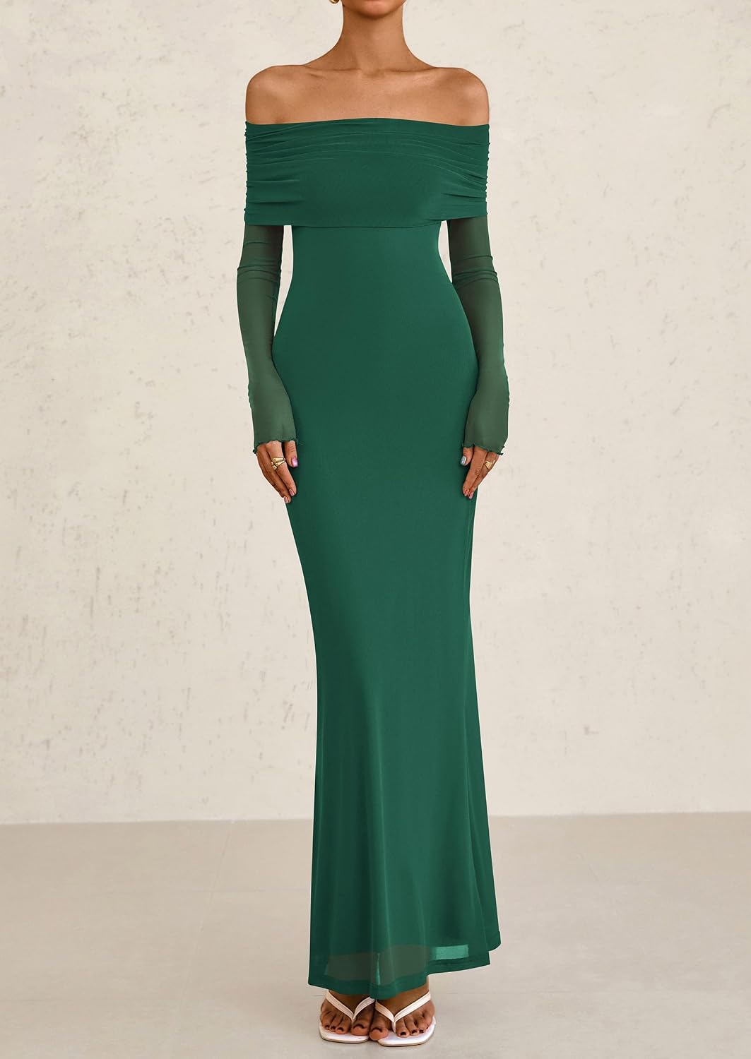 PRETTYGARDEN Fall Dresses for Women 2026 Elegant Off The Shoulder Long Sleeve Formal Wedding Guest Bodycon Maxi Dress .