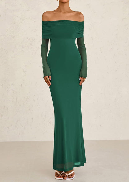 PRETTYGARDEN Fall Dresses for Women 2026 Elegant Off The Shoulder Long Sleeve Formal Wedding Guest Bodycon Maxi Dress .