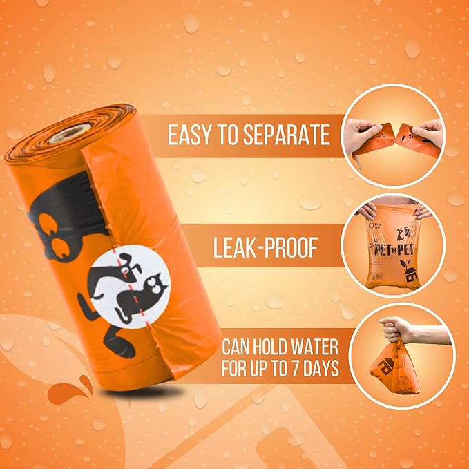 Pet N Pet 1080 Counts Orange Poop Bags for Dogs, 38% Plant Based & 62% PE Extra Thick Dog Poop Bags Rolls, 9" x 13", Unscented Pet Waste Bag