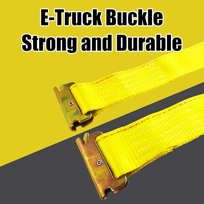 KJE E-Track Ratchet Straps, 4 Pack 2" x20' Heavy Duty Cargo Tie-Downs, 4500LBS Breaking Strength, Standard E Track Fitting Tie Down Ratcheting Strap for Cargo Vans, Trucks, Trailers