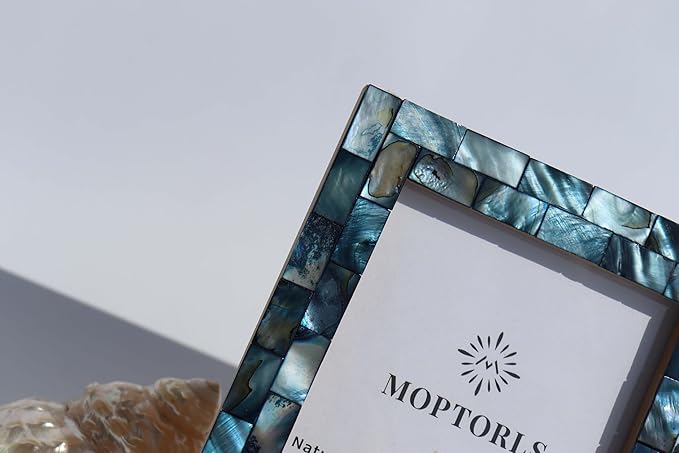 8x10 Mother of Pearl Shell Picture Frame, Suitable for Hangable Wall and Tabletop, Ideal for Home Decoration and Gifts, 1 Item Dark Blue