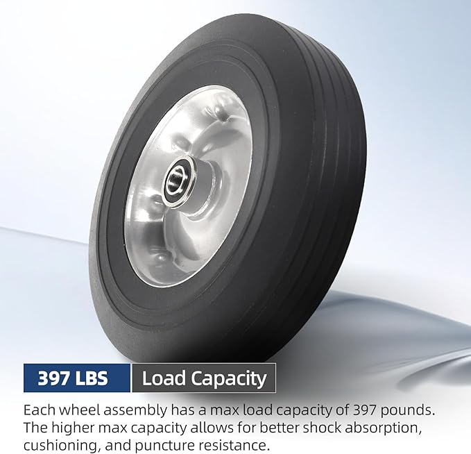 AR-PRO (2-Pack) 10" x 2.5" Flat Free Solid Rubber Replacement Tires - Flat-Free Tire and Wheel for Hand Trucks and Wheelbarrows with 58" Axles