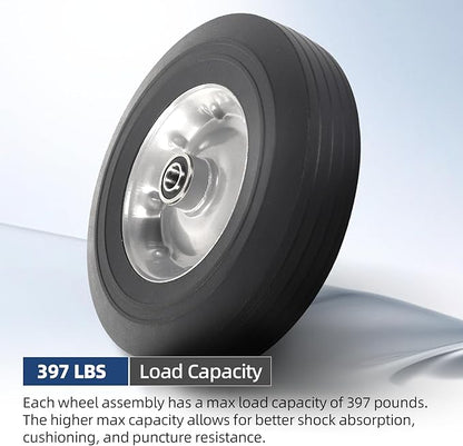 AR-PRO (2-Pack) 10" x 2.5" Flat Free Solid Rubber Replacement Tires - Flat-Free Tire and Wheel for Hand Trucks and Wheelbarrows with 58" Axles