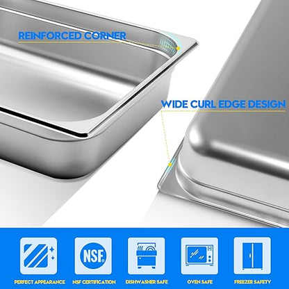 6 Pack Hotel Pans, 14 Size 6" Deep, NSF, Commercial Stainless Steel Pan, Steam Table Pan, Catering Food Pan