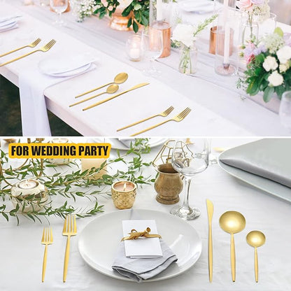 84 Pcs Gold Silverware Set, 18 Set Flatware Cutlery for 5 Golden Stainless Steel Utensils Includes Forks Knives and Spoons for Kitchen Restaurant Home(Gold Handle)