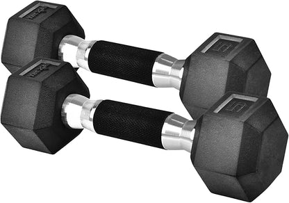 Yes4All Rubber Grip Encased Hex Dumbbells – Hand Weights With Anti-Slip 5-50 LBS Pair/Set