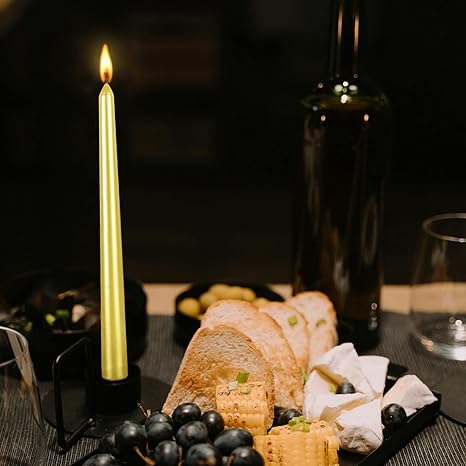 Kemladio 8 pcs 10 inch Gold Taper Candles, Burning Unscented Tapered Candles 8 hrs, Long Candle Sticks,Dinner Candle,Tall Candle Sticks, Halloween Candles (8pcs, Golden)