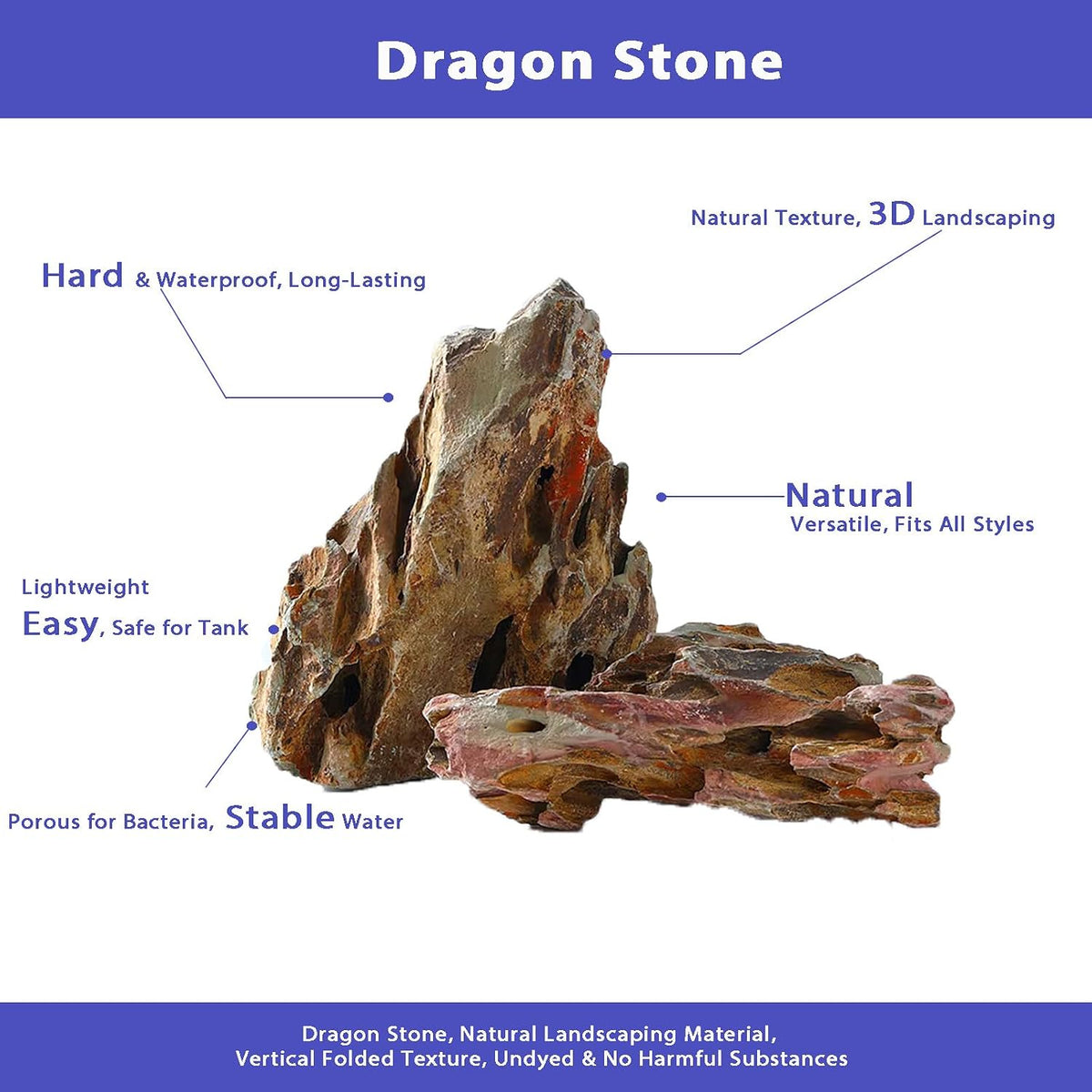 Aquarium Rocks Dragon Stone 2-4 inches Fish Tank Rocks for Aquariums,Tank Decoration,Terrarium Aquascaping Vivariums Paludarium Amphibian Enclosures-5lb