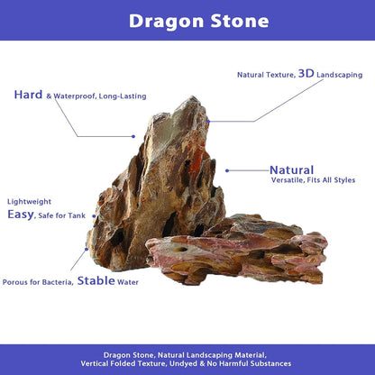 Aquarium Rocks Dragon Stone 2-4 inches Fish Tank Rocks for Aquariums,Tank Decoration,Terrarium Aquascaping Vivariums Paludarium Amphibian Enclosures-5lb